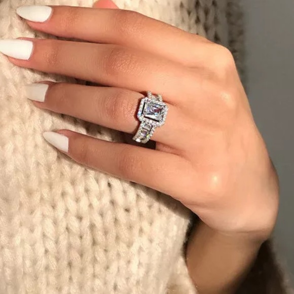 New Hot Sale 925 Silver White Sapphire Wedding Ring With Earrings included bonus - Picture 3 of 4